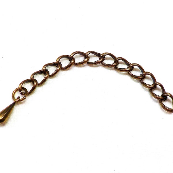 Chaînette de rallonge bronze avec goutte, Extension de Bracelet en acier, extension de chaîne, breloque goutte Bronze, cordon queue 5cm - 3 pièces