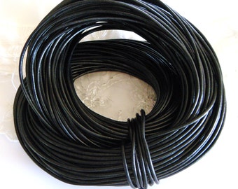 Black Genuine Round Leather Cord 2mm, Greek High Quality Leather Cord, Very Soft 2mm Leather Cord - 2 Yards /1,85 m approx.