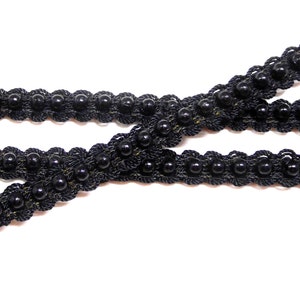 Schwarzes Band mit Perlen, Schwarze Spitze mit Perlen, Halsreif, Halsband, Stretch Spitze, Elastisches Band, 10 mm Breite - 18"/0,46 m (1 Stück)