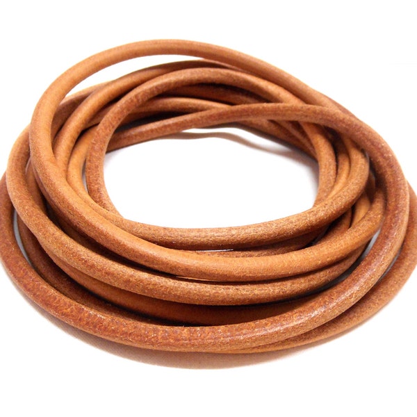 5mm Natural Genuine Round Leather Cord, Greek High Quality Leather Cord, Undyed Round Leather Cord, 16 inches/40cm approx.- 1 piece