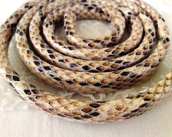 Licorice Beige Faux Snake Print Oval Leather Cord 10x6mm, Greek Leather Cord, thick leather cord, 7 1/2 inches/19cm - 1 piece