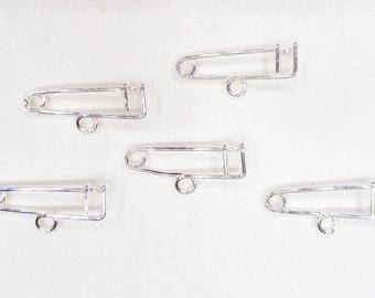 Silver One Loop Safety Pin Brooch, 1 Hook Safety Pin Brooch, Charm Holder 0,98"x0,04" / 25x1mm - 10 pieces