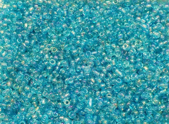 Glass Seed Round Beads size 12/0 Transparent Iris Blue Beads | Etsy