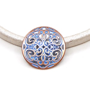 Blue Patina over Copper Filigree Round Connector, Greek Metal Cast, Metal Zamak Cast Filigree Pendant 31mm  - 1 piece