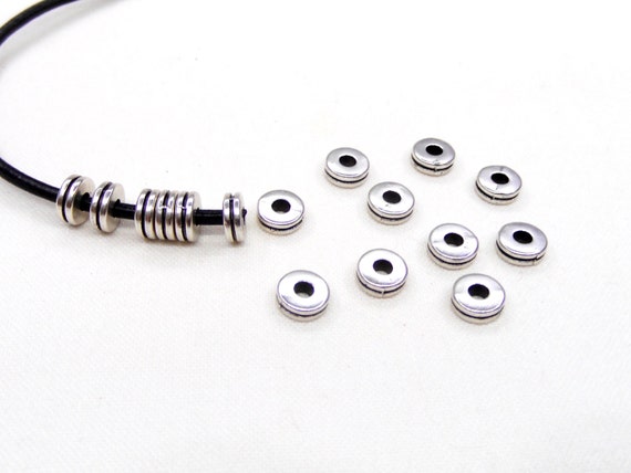 Silver Plated Cast Metal Washers, Spacer Beads, Tiny Metal Beads, Ring Sliders, Rondelle Spacer Beads, 6.2x2.5mm (Ø 2.3mm) - 12 pieces