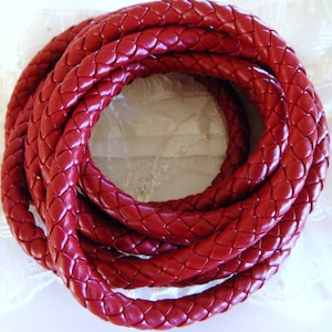Red Braided Vegan Leather Cord, Faux Leather 7-8mm Cord, Perfect for Bracelets or Necklaces, Sold in 40cm/15,7&quot; Lengths