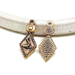 Bronze Ethnic Pendant, Tribal Egyptian Charm, Statement Earrings Charms, Bohemian Charms, Egyptian Jewelry 10x20mm - 2 pcs