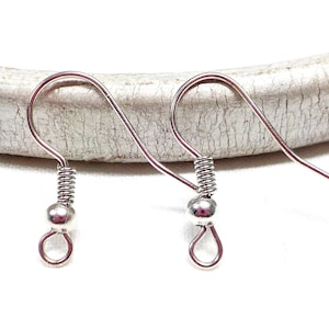 Silver Plated Fishhook Earrings, Ball and Coil Earwires, French Hook Brass Earrings, Open Loop Earrings 18mm - 10 pieces