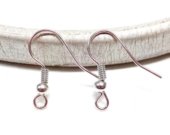 Silver Plated Fishhook Earrings, Ball and Coil Earwires, French Hook Brass Earrings, Open Loop Earrings 18mm - 10 pieces