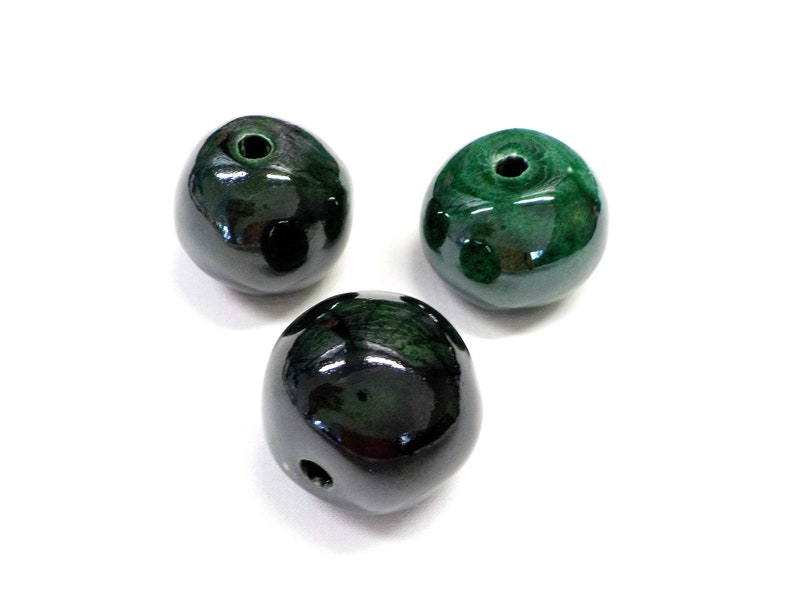 35mm Organic Round Extra Large Ceramic Beads Round Ceramic Beads Handmade Enameled Ceramic 1pc Green Glazed Greek Ceramic