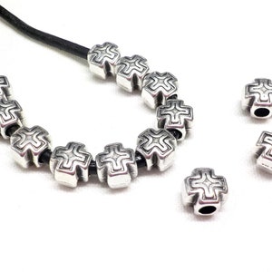 Silver Plated Cross Bead, Cross Spacer Bead, Slider Cross Charm Greek Metal Cross, Zamak Slider Cross, Silver Cross 6mm (Ø 2.2mm) - 5 pieces