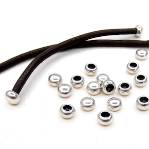 Silver Plated End Caps Ball Hats 6x4.2mm (without Loop and Hole) for 3mm Cord, Cord Ends, Leathers Edge, Cord Terminators (Ø 3.2mm) - 4 pcs