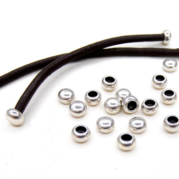 Silver Plated End Caps Ball Hats 6x4.2mm (without Loop and Hole) for 3mm Cord, Cord Ends, Leathers Edge, Cord Terminators (Ø 3.2mm) - 6 pcs
