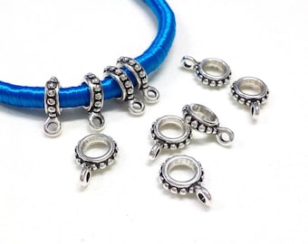 Perles pour attache fermoirs en pointillés argentées, porte-breloques attache fermoirs, anneau pour cordon rond, anneau, anneau pour cordon rond 4 mm - 5 pièces