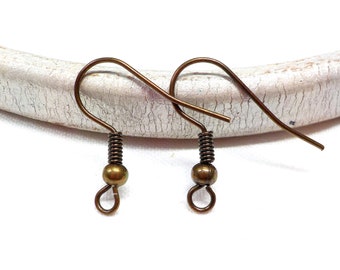 Antique Bronze Fishhook Earrings, Ball and Coil Earwires, French Hook Brass Earrings, Open Loop Earrings 18mm - 10 pieces