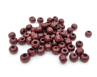 Brown Round Wooden Beads, Brown Wooden Beads, Brown Wood Beads, 6x4.5mm/ Ø 2.5mm - 120 pcs