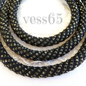 Black Khaki Gold Knitted Trim Rope Cord, Semisoft Climbing Cord, Round Cord 11mm- 1 Yard/ 92cm approx.(1 piece)