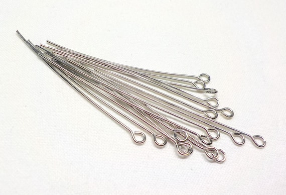 Rhodium Plated Over Brass Eye Pins, Eye Head Pins, Wire Wrapping