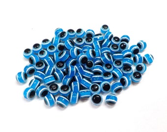 Cuentas de ojo malvado de 4,5 mm, cuentas de buena suerte, cuentas de protección, cuentas de ojo malvado de resina azul de alta calidad, joyería de ojo malvado, Ø 1 mm - 25 piezas