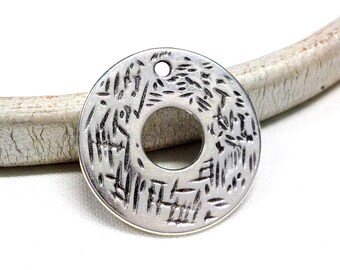 Silver Plated Patterned Ring Pendant, Silver Circle, Double Sided Pendant, Silver Earrings Pendant, Silver Circle Pendant 23mm - 2 pcs