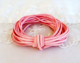 High Quality Leather Suede Cord 3x1,5mm, Pink High Quality Suede Lace, Vegan Cord - Sold in 2 yards/ 1,85m approx. Lengths