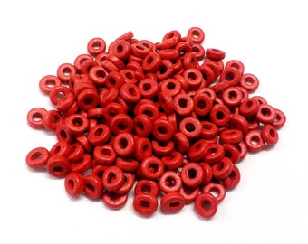 Washer Ceramic Beads, Round Greek Disc Spacers, Flat Ceramic Beads, Red Matte Finish Pony Beads, Ceramic Tubes 6x2.5mm (Ø 2.2mm) - 50 pcs