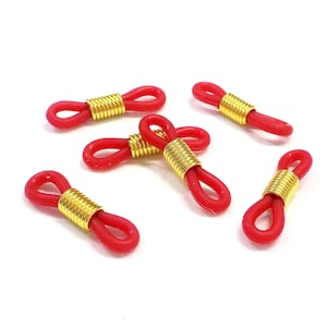 Adjustable Eyeglass Holder Ends, Red Rubber Silicon Grips with Gold Coils, Replacement Loops for Glasses Chains, Rubber Parts - 10 pcs