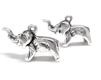 999 Silver Plated Elephant Charm, Elephant Pendant, 3D Elephant Charm, Lucky Elephant Charm, Animal Charm, Zoo Charm, 20x15mm - 1 piece