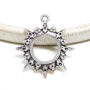 Silver Plated Sun Pendant, Sun Medallion, Large Sun Pendant, 30mm - 1 piece