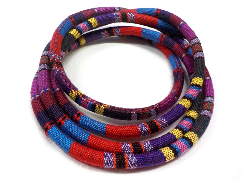 Ethnic Design Cord Purple Red Multi Stitched Fabric Cotton Cord Embroidered Textile Cord 1 piece diameter 6,5mm approx. CC19 - 1Yard