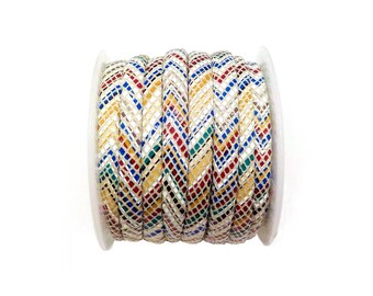 Beige Fabric Flat Cotton Cord, Flat Cotton Rope, Ethnic Design Cord, Textile Cord, Bracelet Flat Cord, 6x3mm - 18"/0.46m (1 piece)