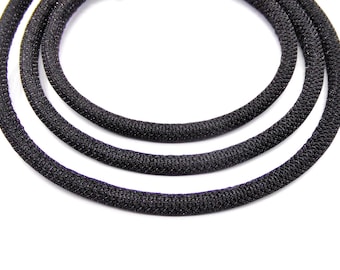 Zwart stoffen koord, koord met glittereffect, gestikt stoffen koord, halfzacht metallic draadkoord, textielkoord 6 mm - 1 meter/92 cm (1 stuk)