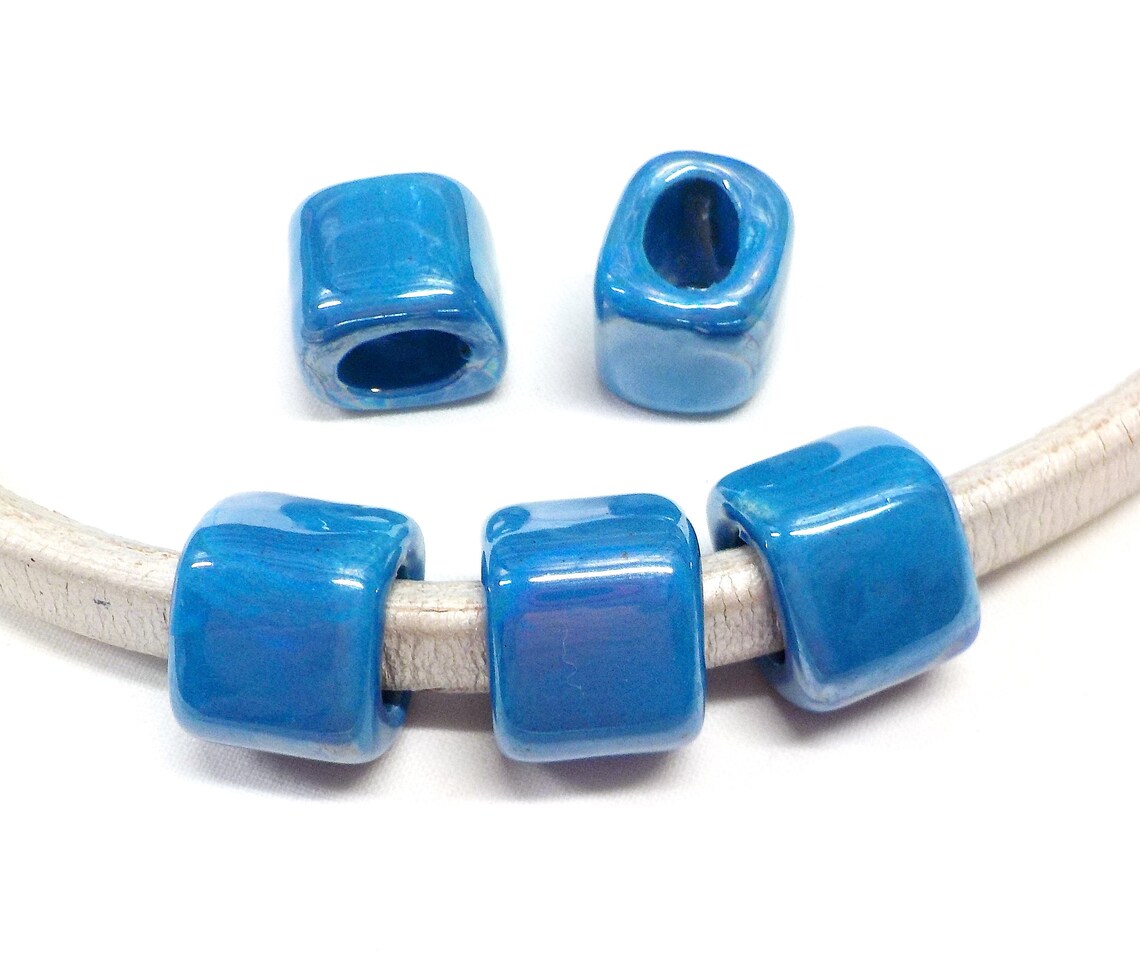 Ceramic Bead Tube Slider Blue Iridescent Ceramic Bead Oil on Etsy