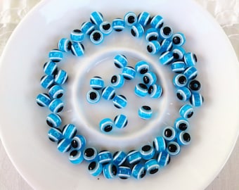 Cuentas de mal de ojo, cuentas de buena suerte, cuentas de protección, cuentas de resina azul de alta calidad, joyería de mal de ojo, 8 mm, agujero de 2,2 mm - 15 piezas