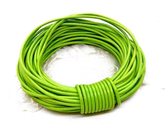 Hellgrüne echte runde Lederschnur 2 mm, Griechische Hochwertige Lederschnur, Sehr Weiche 2 mm Lederschnur - 2 Yards / 1,85 m ca.