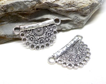 Verzilverde filigraanhanger, boho-verbindingsstuk ketting staaf met lussen, etnische maanhanger, kroonluchter staafoorbellen, 29 x 16 mm - 1 stuk