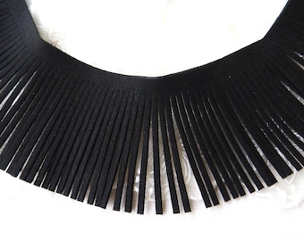 Fringe Trim Faux Suede Black, Flat Suede Piece Fringe, 60mm Wide, Length 12 inches/ 30,5cm approx. - 1 piece