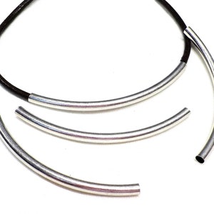 Tube Arched Bars, Silver Plated over Brass, Curved Tube Spacers, Bracelet Bars, Links Beads Findings 3x50mm, Ø 2.2mm - 4 pcs