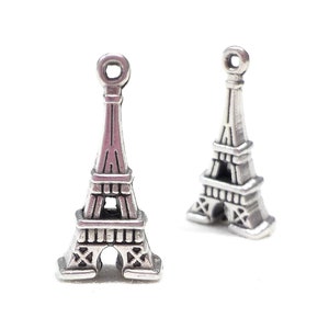 Eiffel Tower Charm, 999 Silver Plated 3D Eiffel Tower Pendant, Travel Charm, Paris Charm Pendant, France Charm Pendant, 16x10mm - 2 pcs