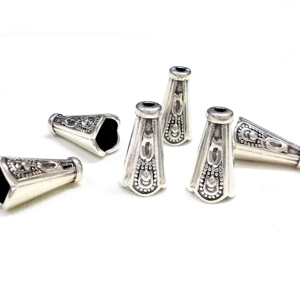 999 Silver Plated Cone Bead Caps, Kumihimo Macrame Viking Knit End Caps, Tassel End Caps, Gehaakte Rope End Caps, 7x13mm (Ø 4.8mm) - 4 stuks