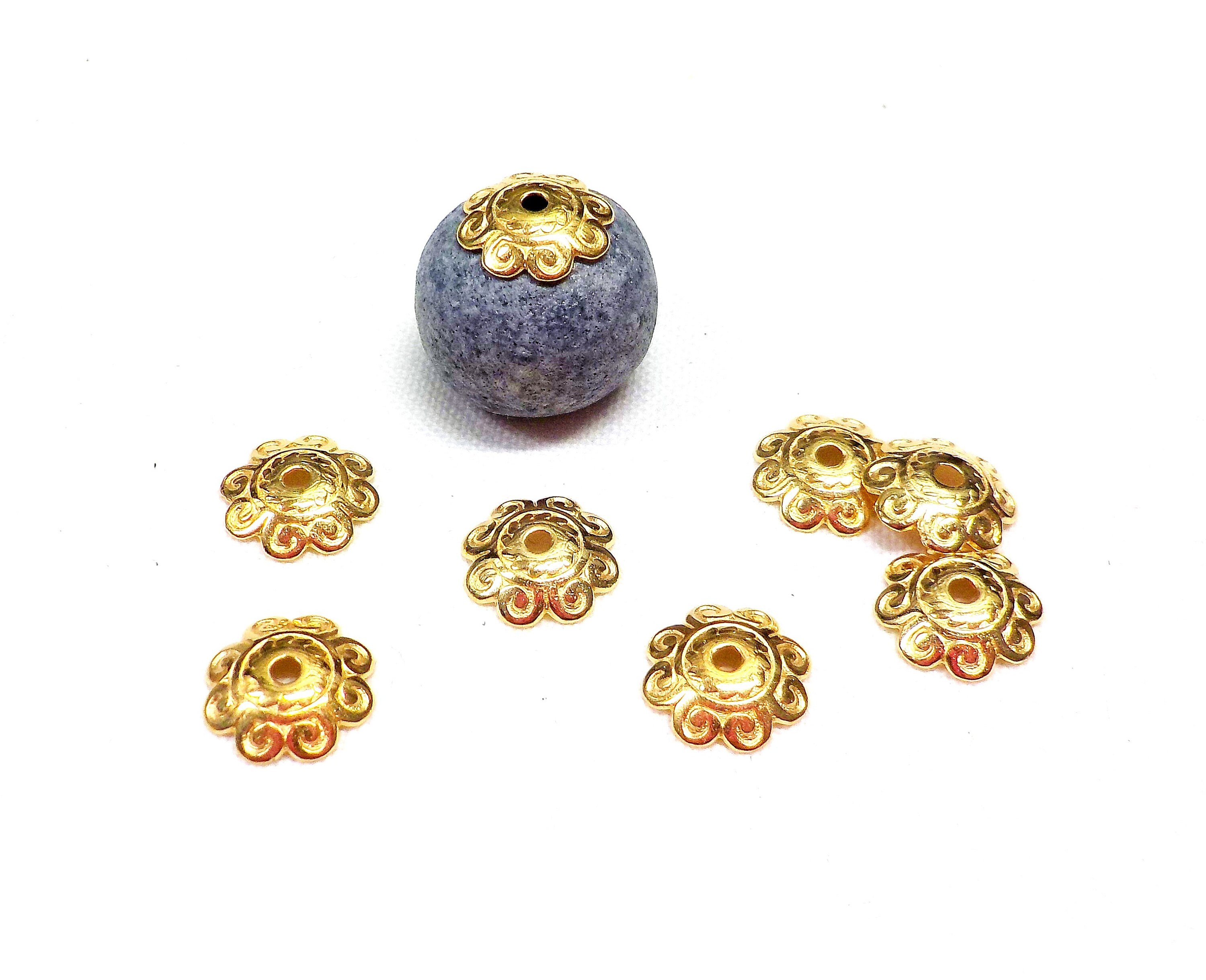 Small Golden Bead Caps, Caps for Jewelry Making, 8mm Bead Caps, End Caps  for Beads, Bali Style Granulated Bead Caps, 10 Pieces FD-30 
