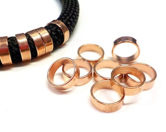 24K Rose Gold Plated over Brass Tube Slider, Tube Spacer, Large Hole Tube Beads, Metal Beads for Round Cord 10mm, 12x4mm (Ø 10.2mm)- 2 pcs