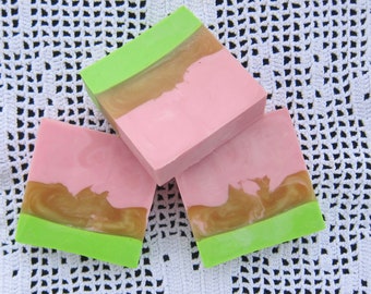 Peony Scented Pink, Gold, and Green in Shea Butter Soap with free shipping in the Continental US