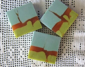 Sage and Citrus scented Shea Butter and Glycerin Handcrafted Yellow, Blue, and Rust colored Soap with Free Shipping in the Continental US