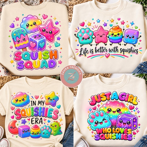 Squishies PNG Bundle, Kawaii Squishy Shirt Designs, Cute Rainbow Sublimation PNG, Squish Squad Png ,Girl Squishies Era, Dumpling Png,