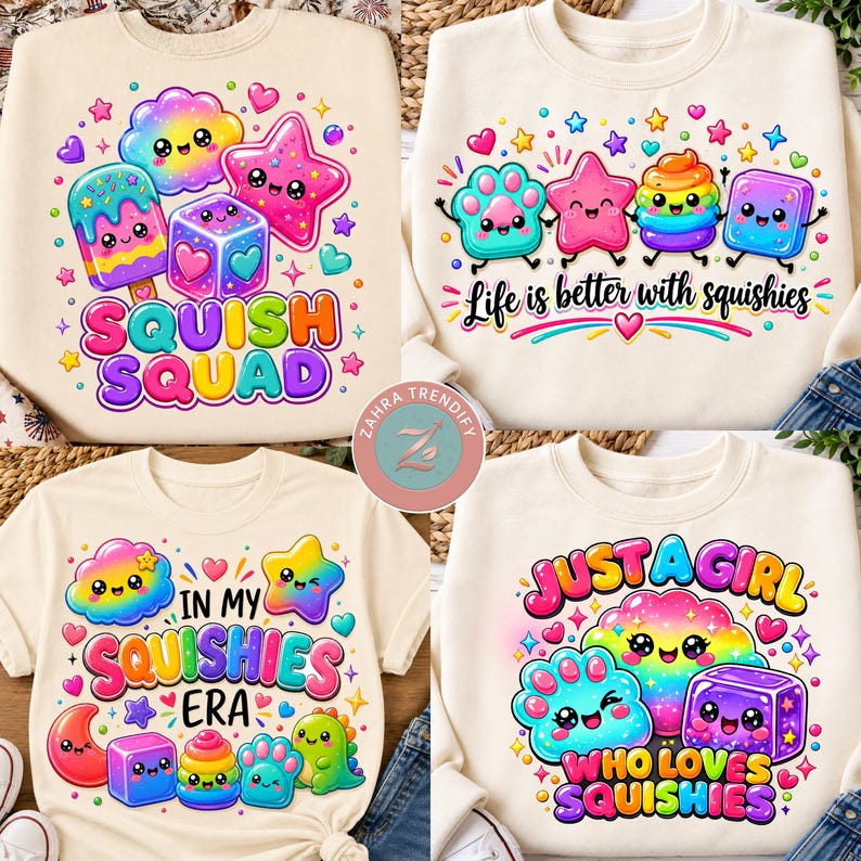 Kawaii Squishies PNG Bundle, Rainbow Sublimation Designs (Digital Download)