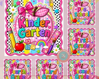 Coquette Back To School PNG-bundel, Teacher PNG-bundel, Pencil Bow PNG, 1st Day of School Shirt Design, Kleuterschool tot en met groep 4 ontwerp