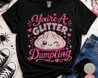 Je bent een glitterdumpling met strasssteentjes (PNG), glitterdumpling voor Halloween, kokette voedselclipart, pastel regenboog sublimatie, trendy kinder T-shirtontwerp