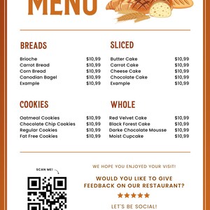 Plantilla de menú de panadería editable minimalista, menú de cafetería moderno Canva, menú de pastelería imprimible, menú de cafetería personalizable, descarga instantánea