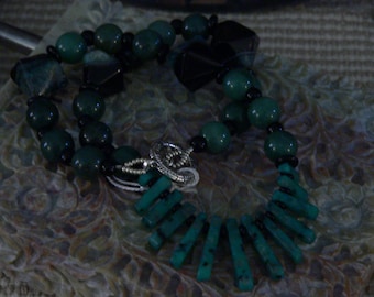 CLEARANCE, Green necklace, gemstone necklace, green and black, statement necklace, bold necklace, kiwi jasper, boho necklace, necklace